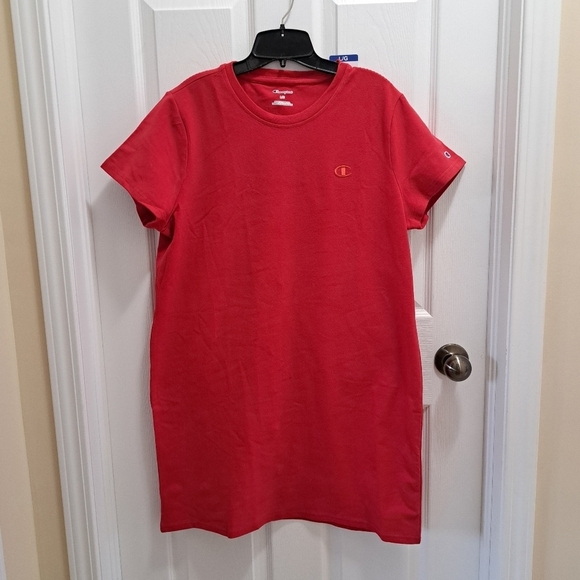 ❤️ New! Champion T-Shirt Dress Red Various Sizes Cotton Blend Short Sleeve - Picture 11 of 12